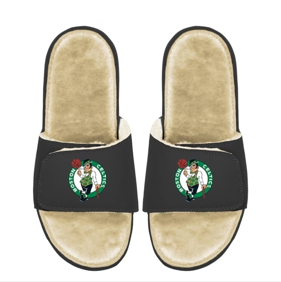 NWT Islide Mantra Boston Celtics black tan fur slide sandles men's 9 women's 10 - Picture 1 of 5